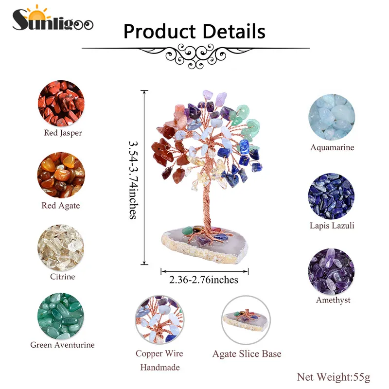 Super Mini Crystal Money Tree Copper Wire Wrapped Yoga Feng Shui Trees Home Decor