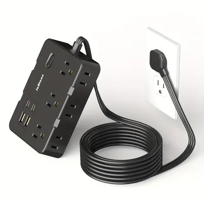 Surge Protector Ultra Thin Flat US Plug with 6 Widely Outlets 4 USB Ports,5ft Extender Cable,Power Strip Adapter for
