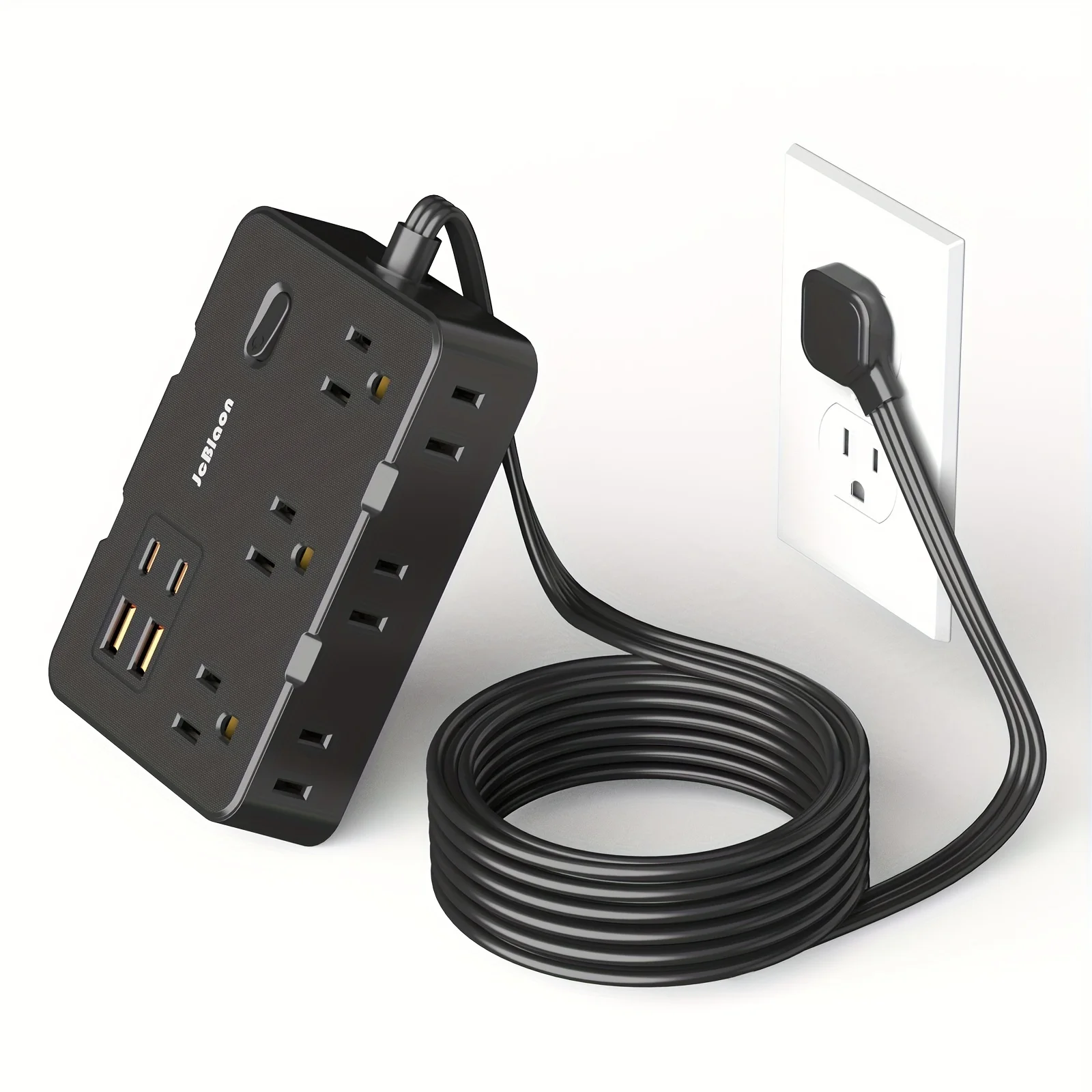 Surge Protector Ultra Thin Flat US Plug with 6 Widely Outlets 4 USB Ports,5ft Extender Cable,Power Strip Adapter for