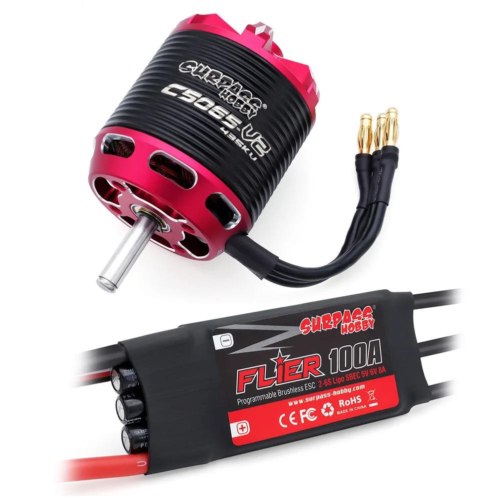 Surpass Hobby C5045 C5055 C5065 V2 Brushless Outrunner Motor 2-6S w/ 60A 80A 100A Brushless ESC For RC Aircraft Plane