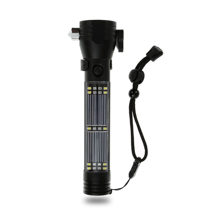 Survival Tools Solar Flashlight with Window Breaker Power Bank Seatbelt Cutter Survival Tools Solar Flashlight with Window Breaker Power Bank Seatbelt Cutter