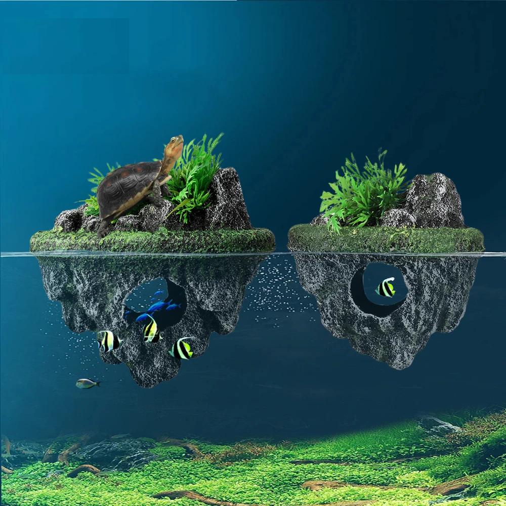 Suspended Island Fish Tank Decorative Creative Floating Stone Simulation Plants Caverns Crafts Ornaments Aquarium
