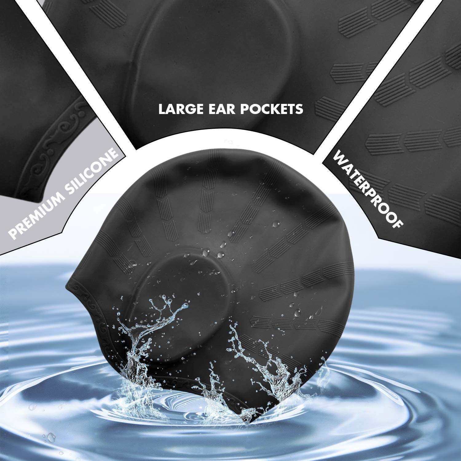 Swimming Head Caps with Ear Pockets (2 pcs)
