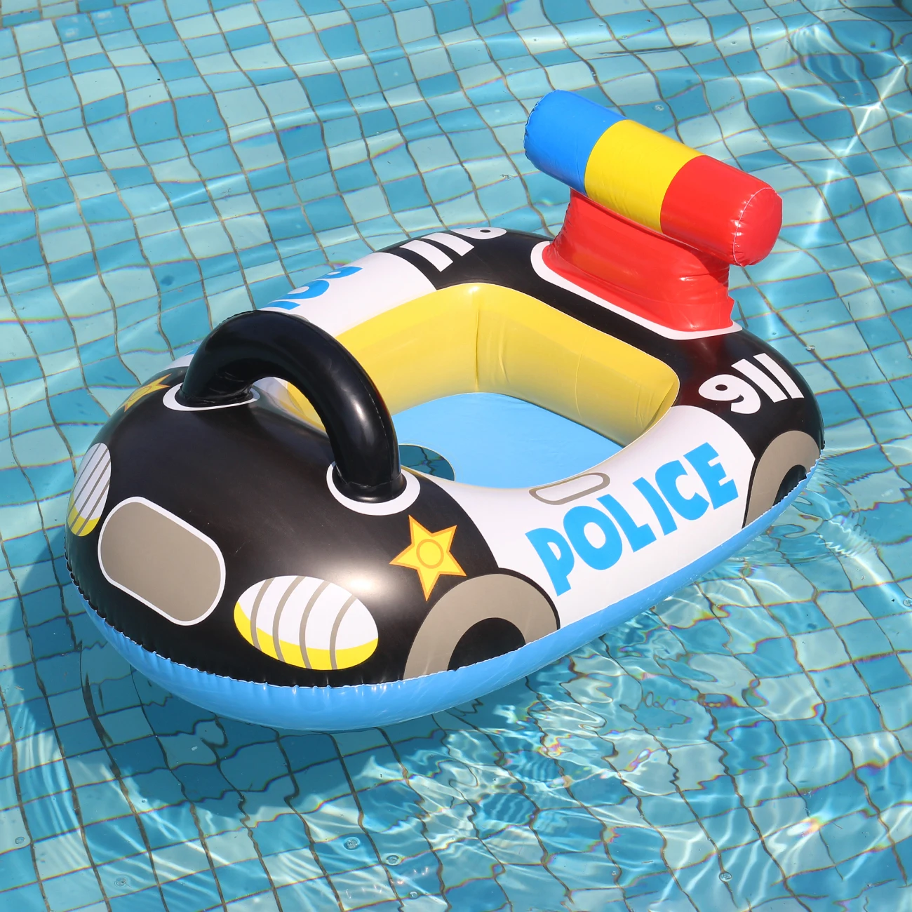 Swimming Pool Float Ring Seat, Police Car-shaped Boat Inflatable Summer Beach Pool Tube with Handles Swimming Pool Float Ring Seat, Police Car-shaped Boat Inflatable Summer Beach Pool Tube with Handles