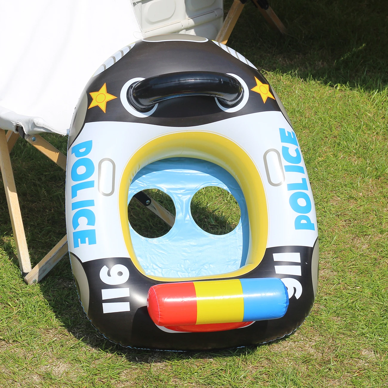 Swimming Pool Float Ring Seat, Police Car-shaped Boat Inflatable Summer Beach Pool Tube with Handles