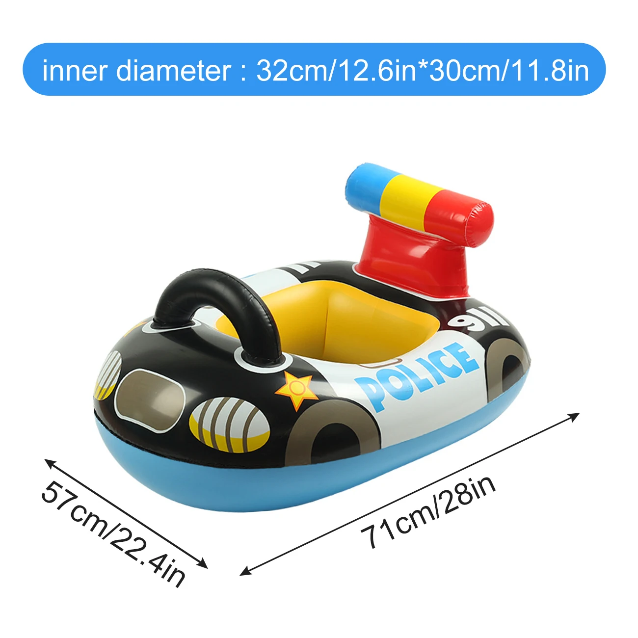 Swimming Pool Float Ring Seat, Police Car-shaped Boat Inflatable Summer Beach Pool Tube with Handles