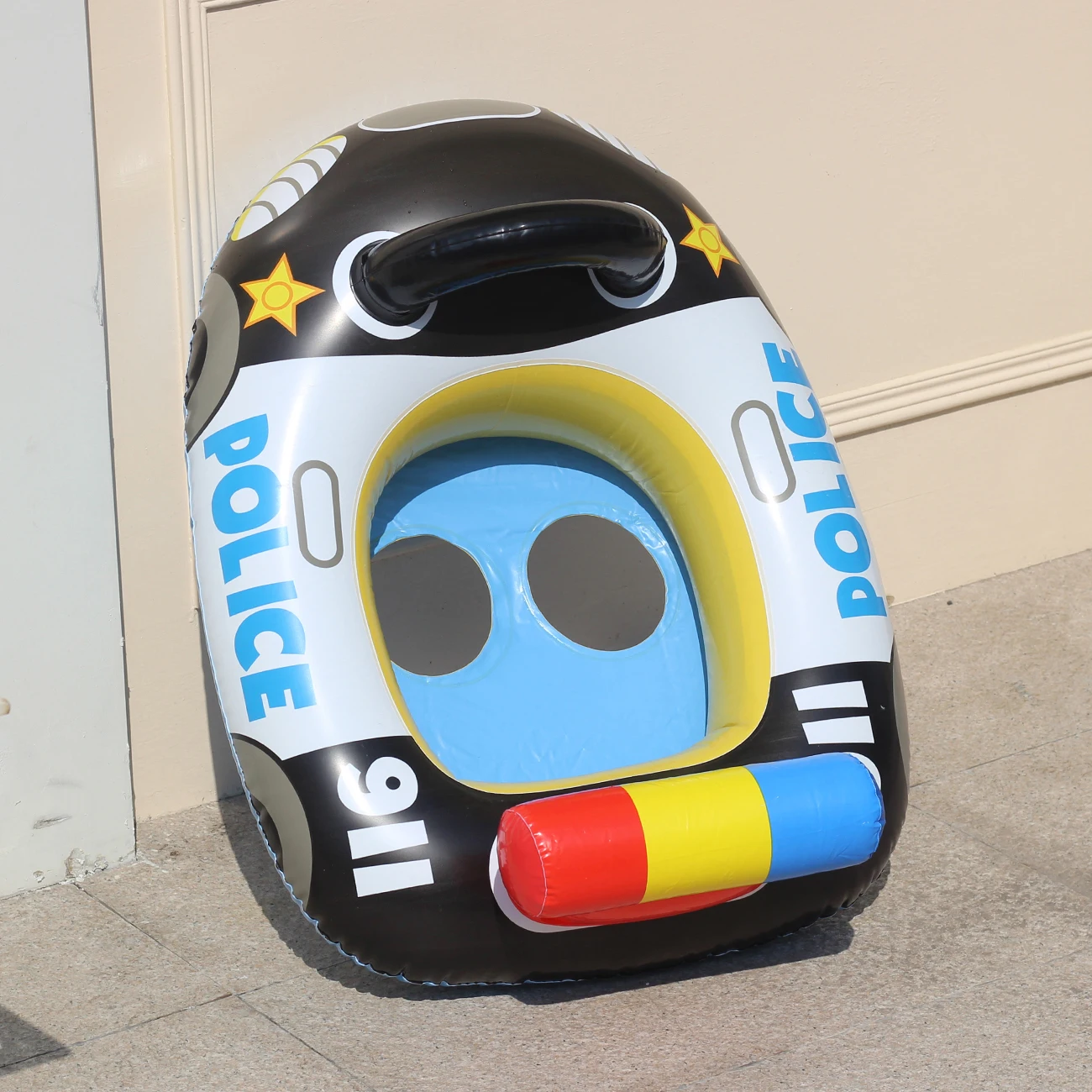 Swimming Pool Float Ring Seat, Police Car-shaped Boat Inflatable Summer Beach Pool Tube with Handles