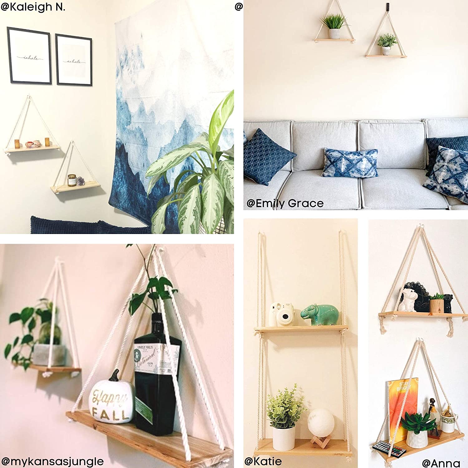 Swing Wooden Rope Shelf (2 pcs)