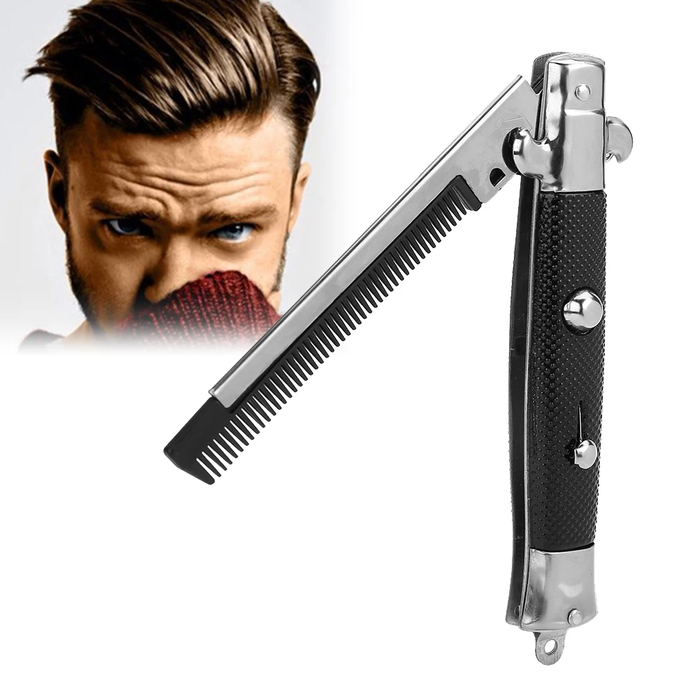 Switchblade Spring Pocket Portable Oil Hair Comb Folding Knife Looking Automatic Push Button Brush Comb Barber For Man