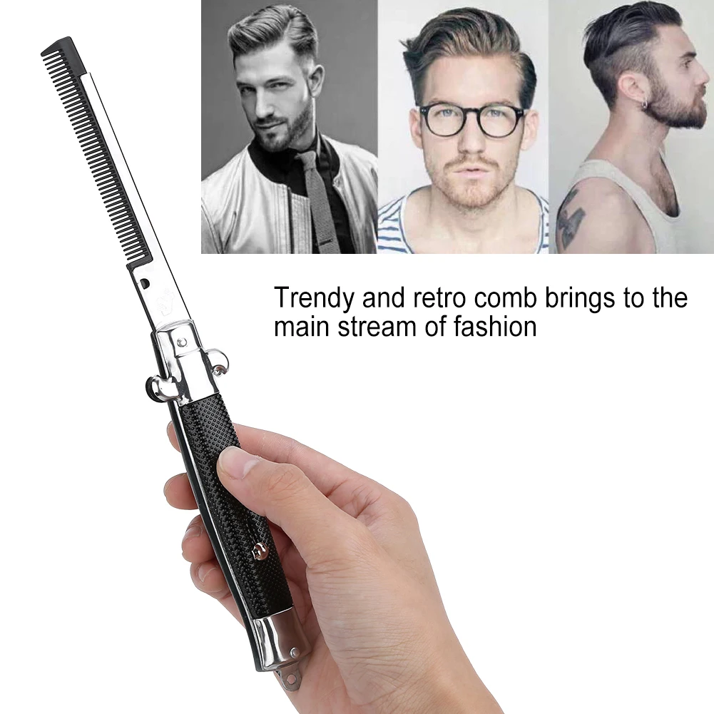 Switchblade Spring Pocket Portable Oil Hair Comb Folding Knife Looking Automatic Push Button Brush Comb Barber For Man Switchblade Spring Pocket Portable Oil Hair Comb Folding Knife Looking Automatic Push Button Brush Comb Barber For Man