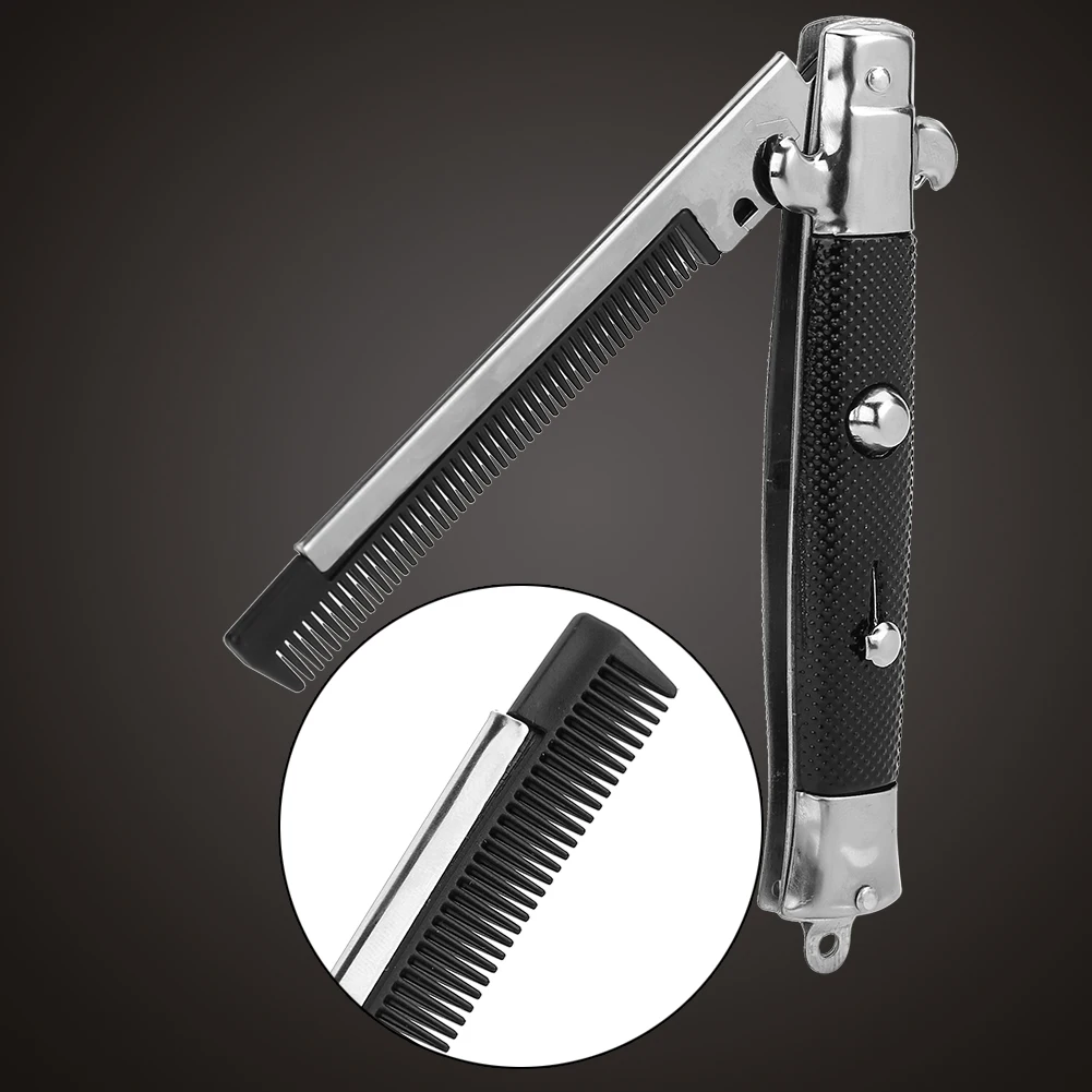 Switchblade Spring Pocket Portable Oil Hair Comb Folding Knife Looking Automatic Push Button Brush Comb Barber For Man Switchblade Spring Pocket Portable Oil Hair Comb Folding Knife Looking Automatic Push Button Brush Comb Barber For Man