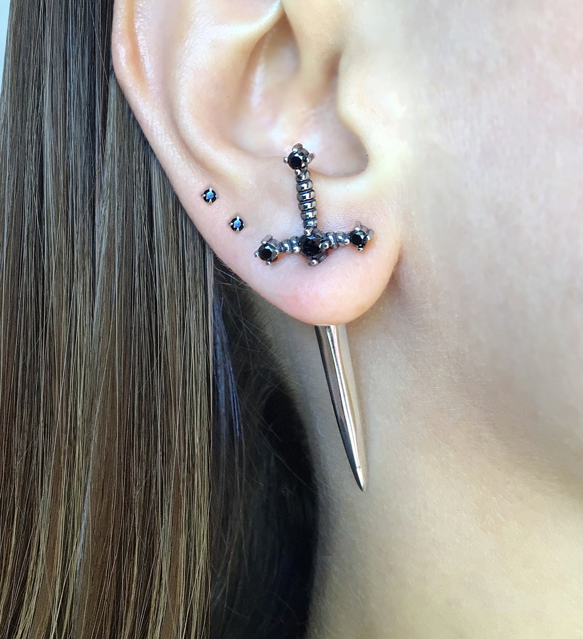Sword Earring Through Ear Jewelry