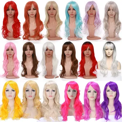 Synthetic 22inch Loose Wave Wigs Halloween Cosplay Wig Blue Red Pink Grey Purple Hair Wig Cosplay for party