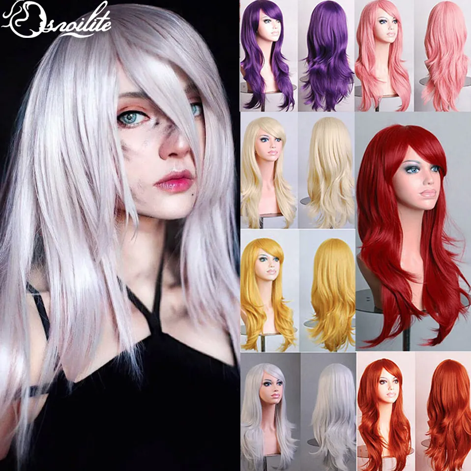 Synthetic 22inch Loose Wave Wigs Halloween Cosplay Wig Blue Red Pink Grey Purple Hair Wig Cosplay for party