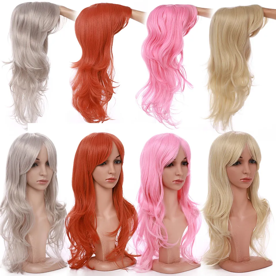 Synthetic 22inch Loose Wave Wigs Halloween Cosplay Wig Blue Red Pink Grey Purple Hair Wig Cosplay for party