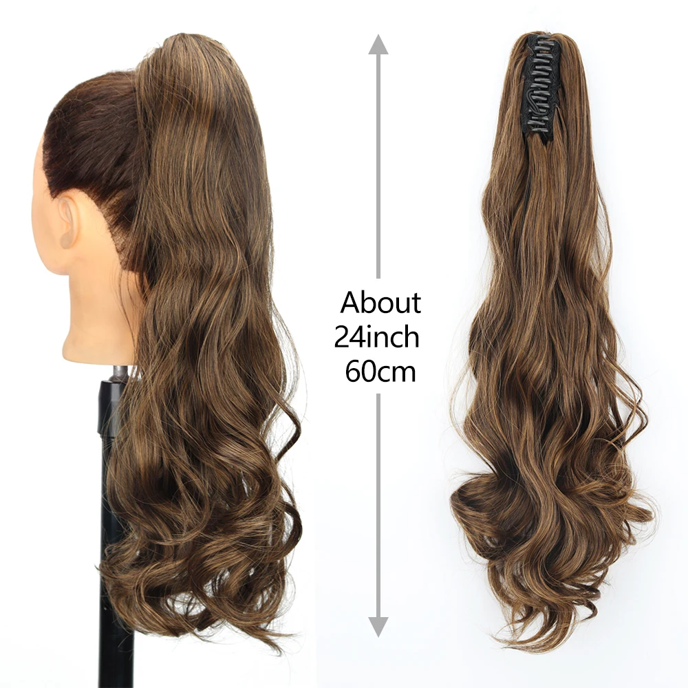 Synthetic 24Inch Long Wavy Claw Clip On Ponytail Hair Extension Blonde Ponytail Extension For Women Pony Tail Hair