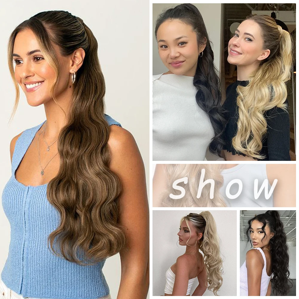 Synthetic 24Inch Long Wavy Claw Clip On Ponytail Hair Extension Blonde Ponytail Extension For Women Pony Tail Hair