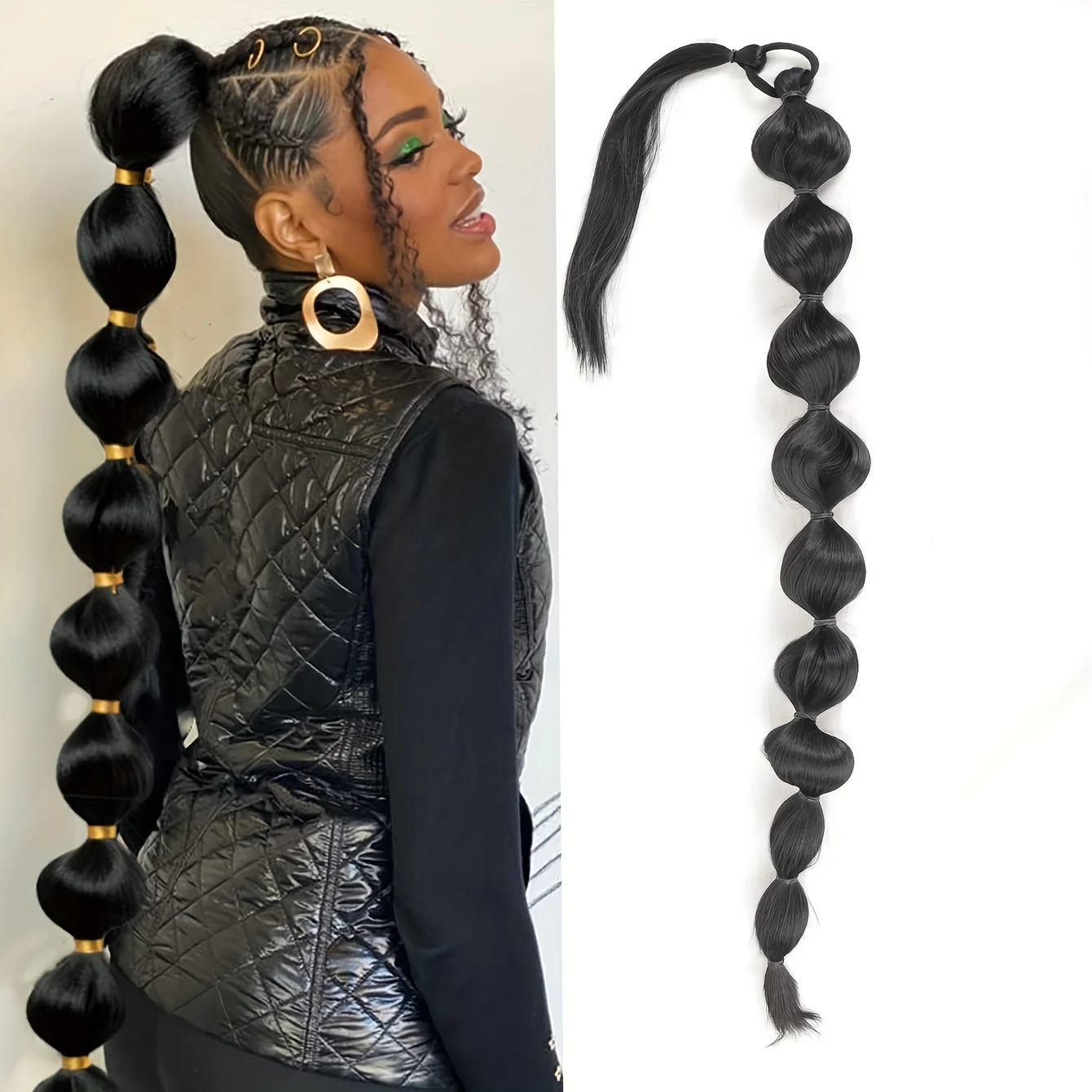 Synthetic African Fluffy Ponytail Hair Extensions-Extended Long Braid with Bubble Ponytail for Voluminous Look Hair