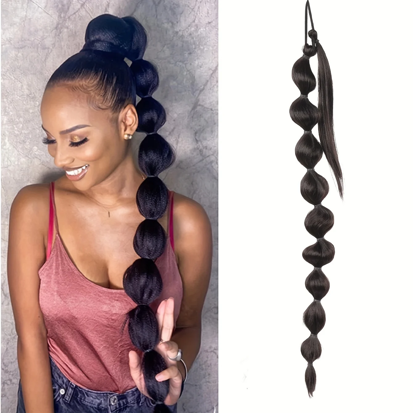 Synthetic African Fluffy Ponytail Hair Extensions-Extended Long Braid with Bubble Ponytail for Voluminous Look Hair