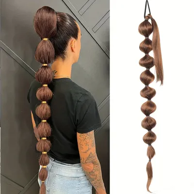 Synthetic African Fluffy Ponytail Hair Extensions-Extended Long Braid with Bubble Ponytail for Voluminous Look Hair