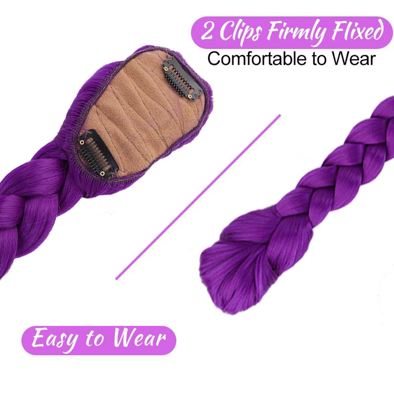 Synthetic Braided Purple Hair Ponytail Rumi Costume Hairstyle 26inch Long Ponytail with Clips for Kids Girls Halloween