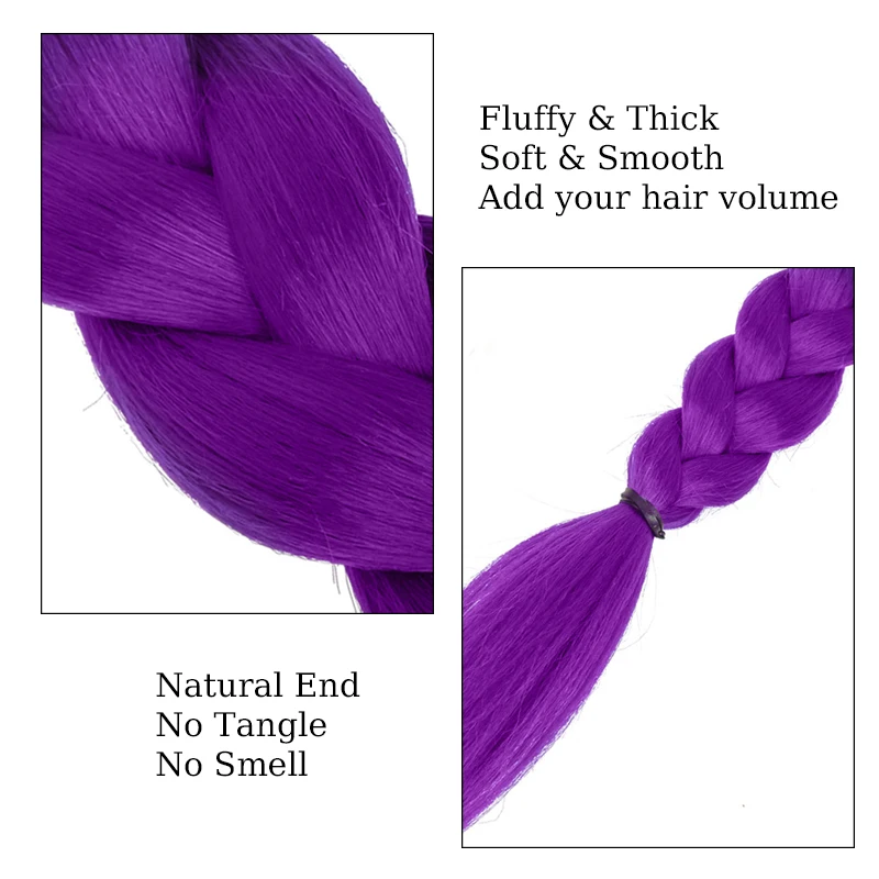 Synthetic Braided Purple Hair Ponytail Rumi Costume Hairstyle 26inch Long Ponytail with Clips for Kids Girls Halloween