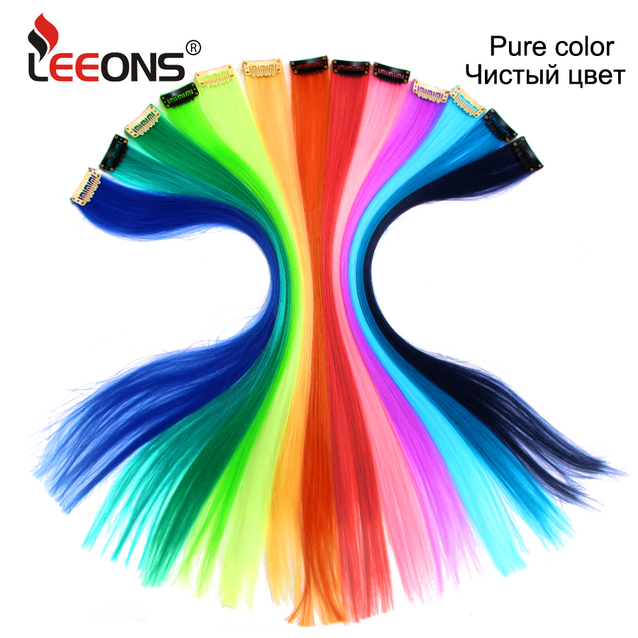 Synthetic Clip In One Pieces Raiinbow Hair Extensions Straight Synthetic Hair Pieces 18" Long Ombre Hair Pink Purple