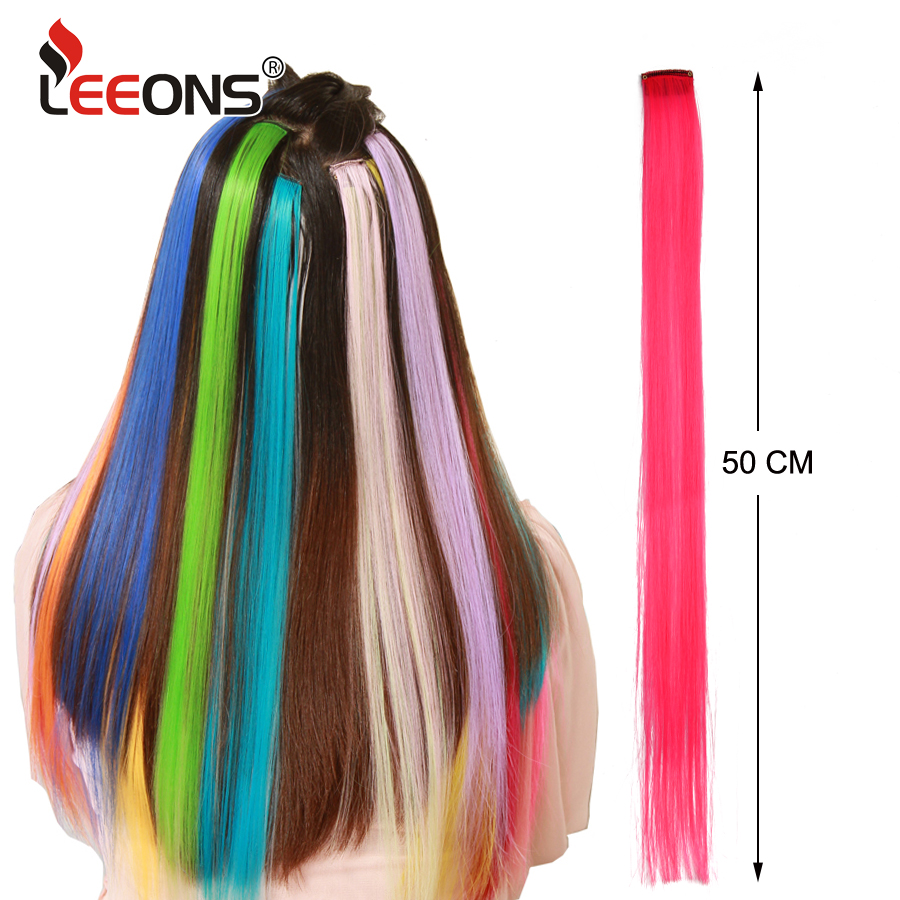 Synthetic Clip In One Pieces Raiinbow Hair Extensions Straight Synthetic Hair Pieces 18" Long Ombre Hair Pink Purple