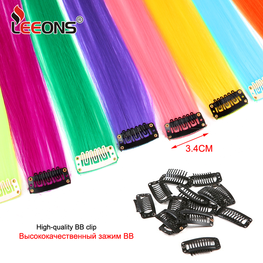 Synthetic Clip In One Pieces Raiinbow Hair Extensions Straight Synthetic Hair Pieces 18" Long Ombre Hair Pink Purple