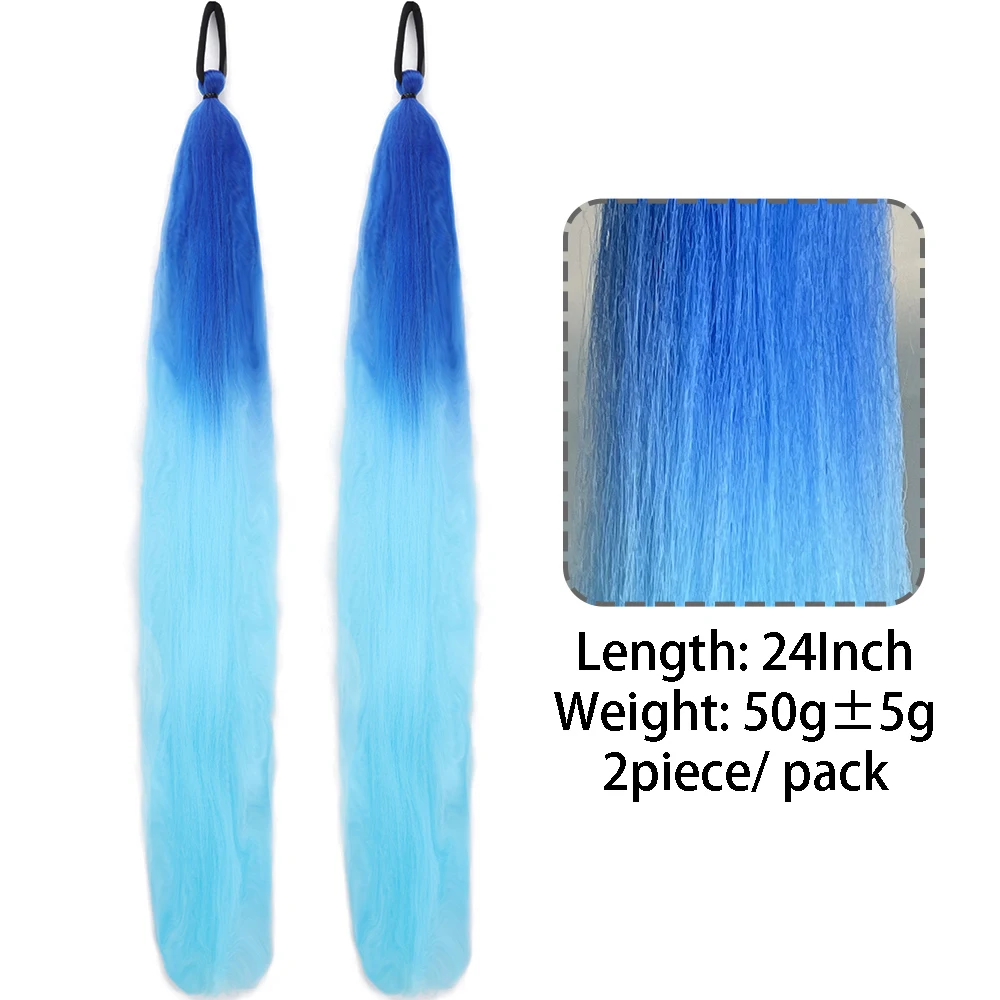 Synthetic Colorful Ponytail Extension 2Pcs Long Straight DIY Braided Pony Tail Hairpiece with Rubber Band Women Hair Synthetic Colorful Ponytail Extension 2Pcs Long Straight DIY Braided Pony Tail Hairpiece with Rubber Band Women Hair