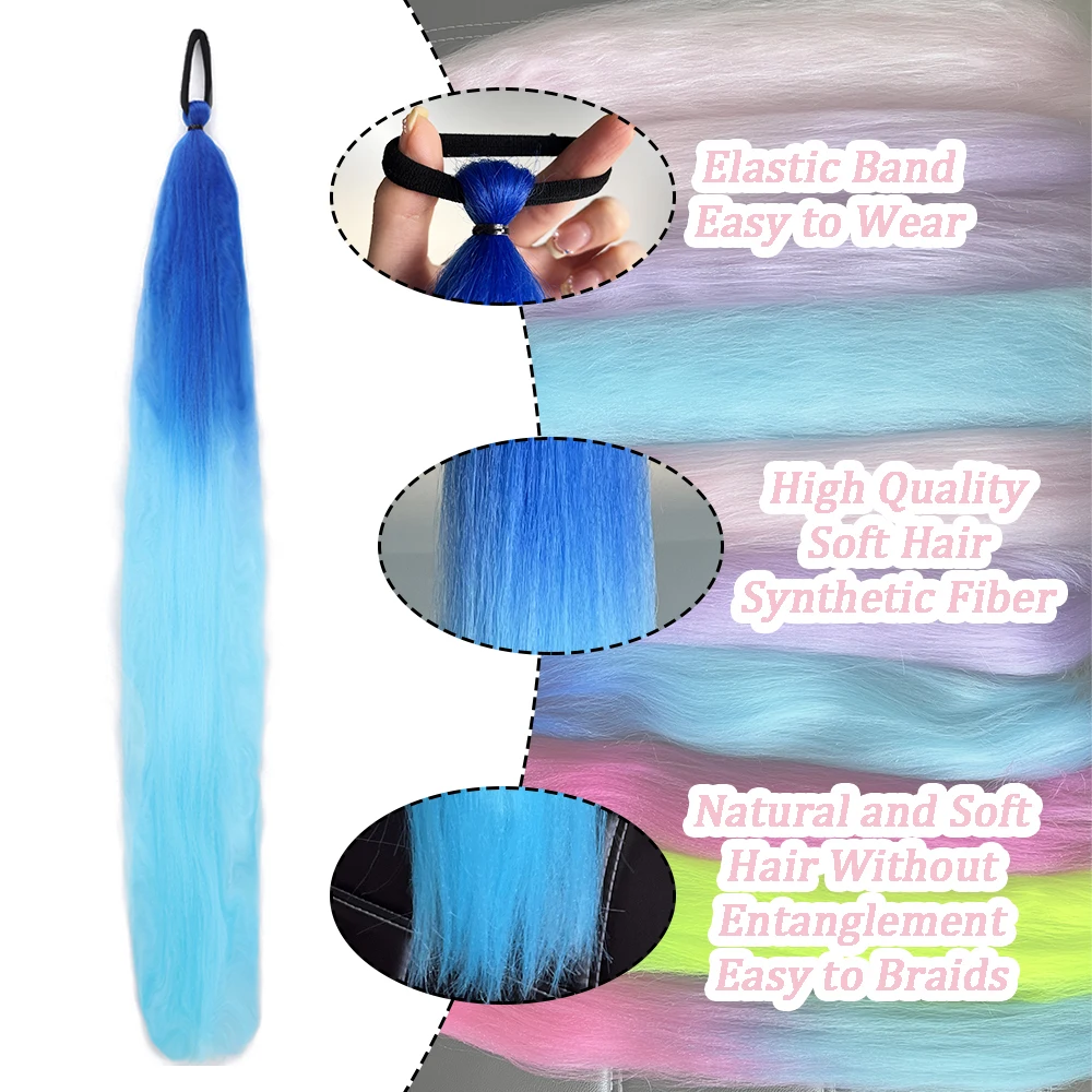 Synthetic Colorful Ponytail Extension 2Pcs Long Straight DIY Braided Pony Tail Hairpiece with Rubber Band Women Hair Synthetic Colorful Ponytail Extension 2Pcs Long Straight DIY Braided Pony Tail Hairpiece with Rubber Band Women Hair