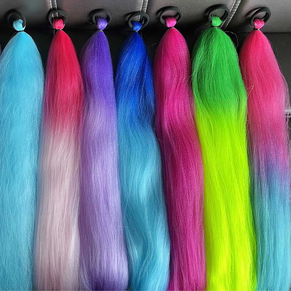 Synthetic Colorful Ponytail Extension 2Pcs Long Straight DIY Braided Pony Tail Hairpiece with Rubber Band Women Hair Synthetic Colorful Ponytail Extension 2Pcs Long Straight DIY Braided Pony Tail Hairpiece with Rubber Band Women Hair
