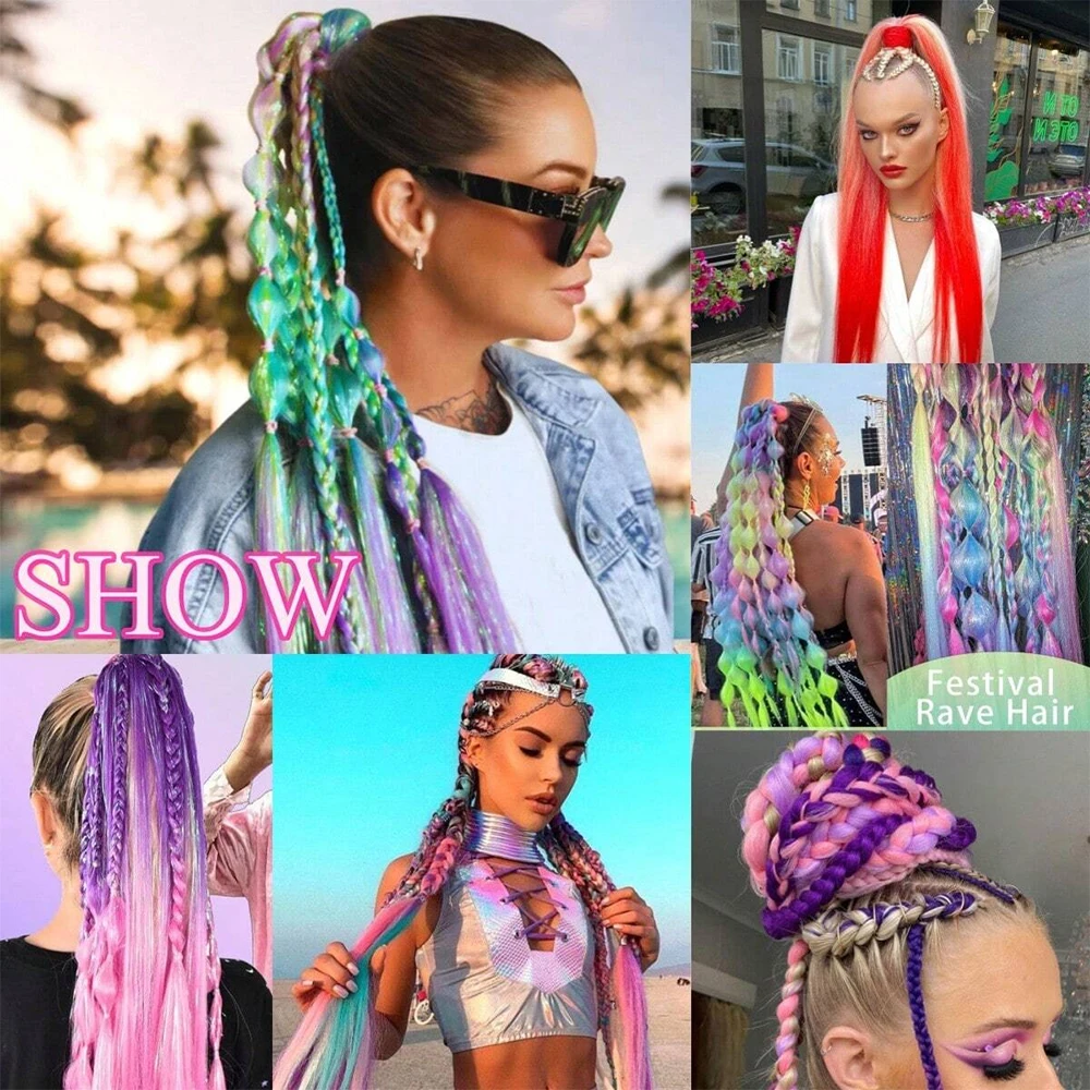 Synthetic Colorful Ponytail Extension 2Pcs Long Straight DIY Braided Pony Tail Hairpiece with Rubber Band Women Hair Synthetic Colorful Ponytail Extension 2Pcs Long Straight DIY Braided Pony Tail Hairpiece with Rubber Band Women Hair