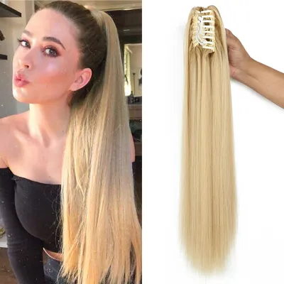 Synthetic Long Straight Claw Clip On Ponytail Hair Extensions 24Inch Heat Resistant Pony Tail Hair piece For Women