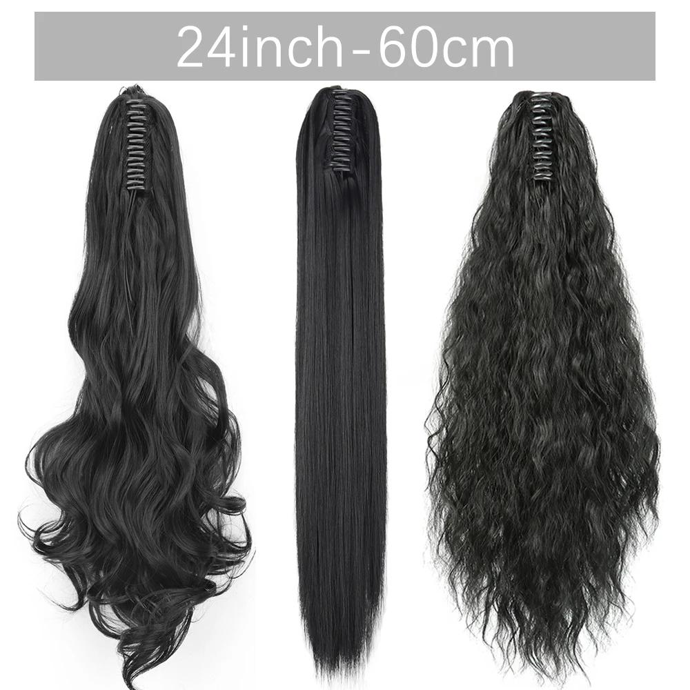 Synthetic Long Straight Claw Clip On Ponytail Hair Extensions 24Inch Heat Resistant Pony Tail Hair piece For Women