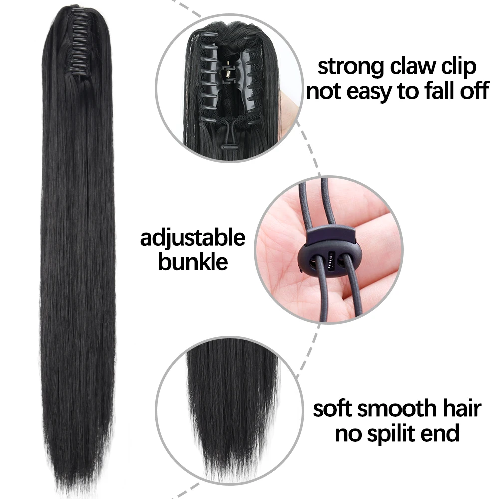 Synthetic Long Straight Claw Clip On Ponytail Hair Extensions 24Inch Heat Resistant Pony Tail Hair piece For Women