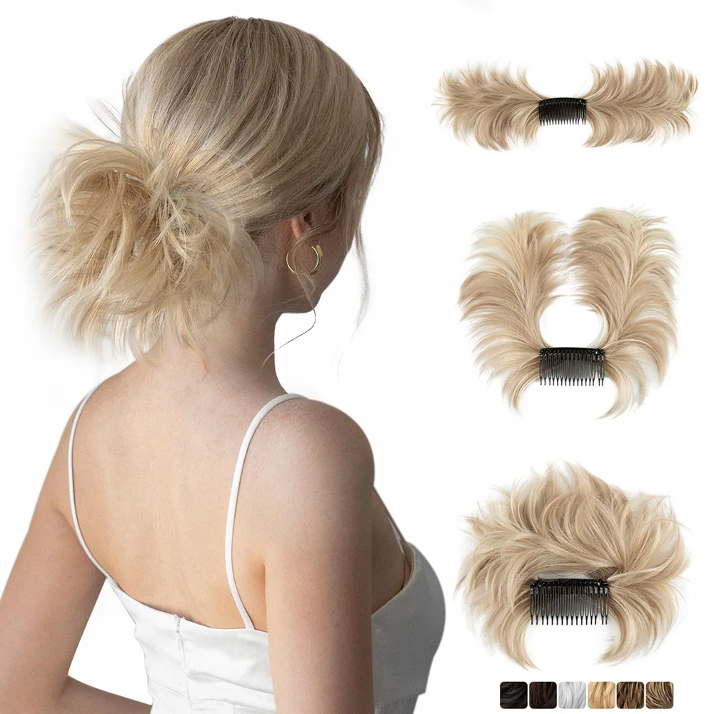 Synthetic Messy Hair Bun Extensions Clip in Hairpieces Curly Hair Chignon Scrunchies Donut Updo Hair Pieces for Women