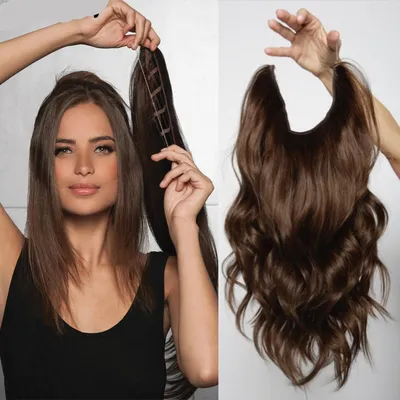 Synthetic Natural Wavy No Clip Fish Line Invisible Hair Extensions Mixed Color Blonde Black Artificial False Hair Piece