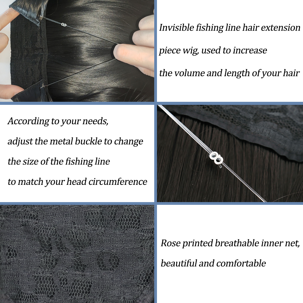Synthetic Natural Wavy No Clip Fish Line Invisible Hair Extensions Mixed Color Blonde Black Artificial False Hair Piece