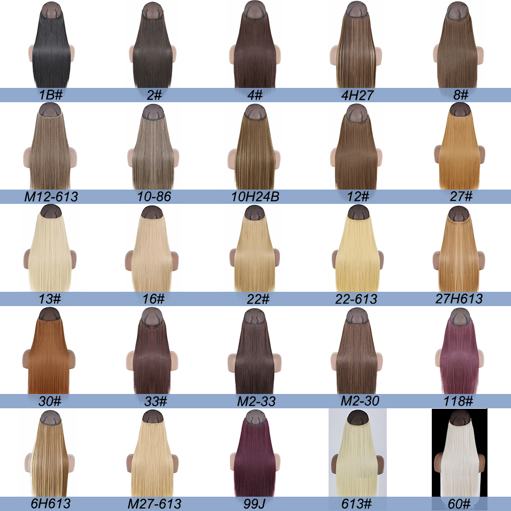 Synthetic Natural Wavy No Clip Fish Line Invisible Hair Extensions Mixed Color Blonde Black Artificial False Hair Piece