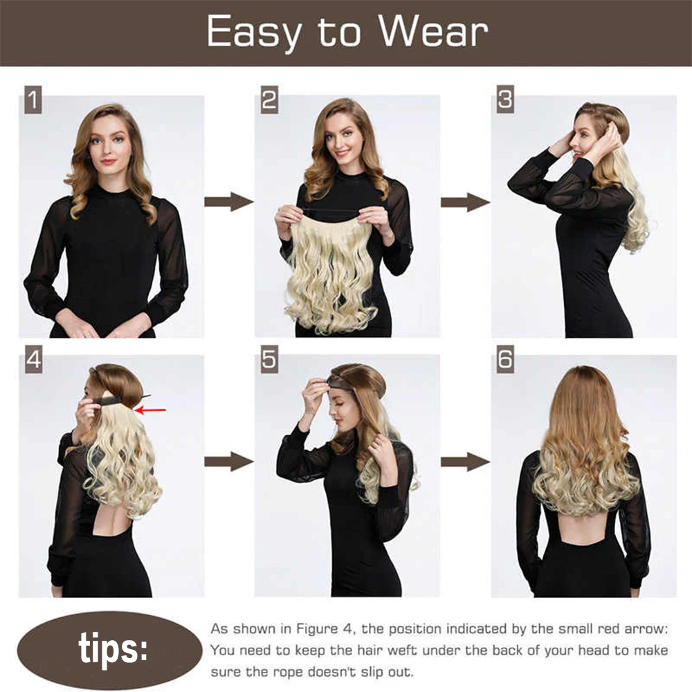 Synthetic No Clip Invisible Wire Hair Extensions Straight Black Blonde One Piece False Hairpiece Hair Extension Synthetic No Clip Invisible Wire Hair Extensions Straight Black Blonde One Piece False Hairpiece Hair Extension