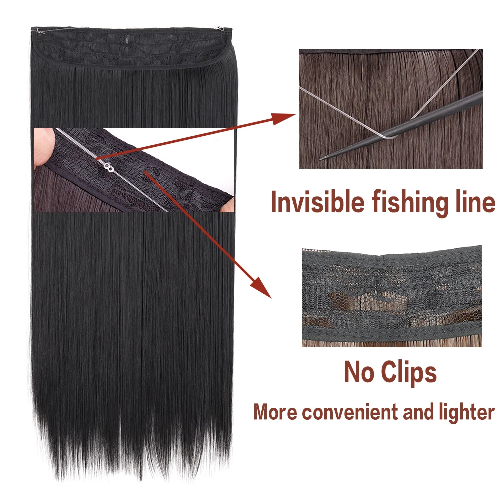 Synthetic No Clip Invisible Wire Hair Extensions Straight Black Blonde One Piece False Hairpiece Hair Extension Synthetic No Clip Invisible Wire Hair Extensions Straight Black Blonde One Piece False Hairpiece Hair Extension