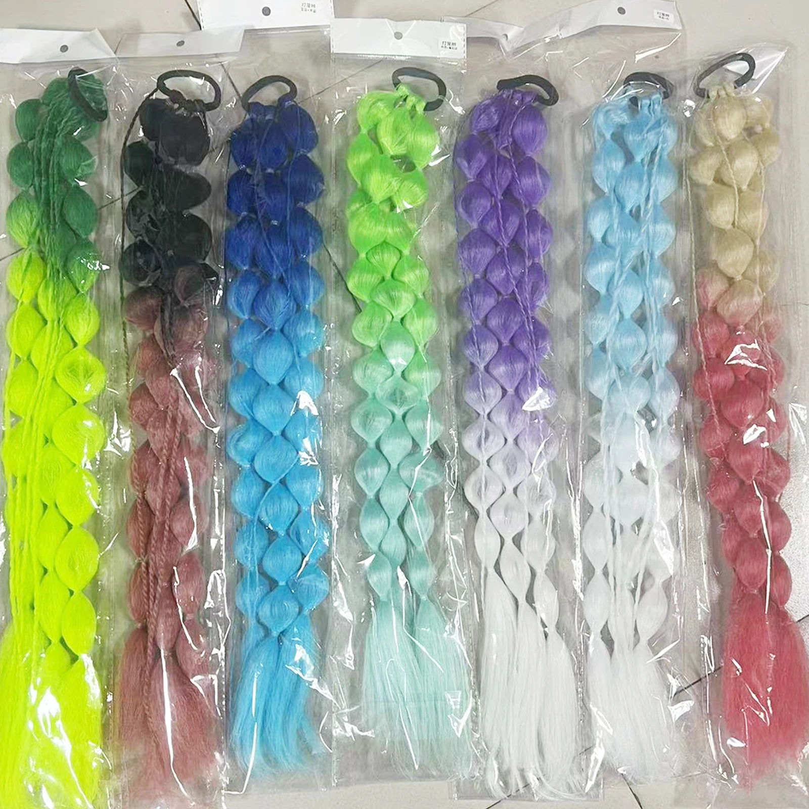 Synthetic Ponytail Extension Corlorful Bubble Braid Long Lantern Braided Ponytail with Hair Tie Straight Hairpieces Synthetic Ponytail Extension Corlorful Bubble Braid Long Lantern Braided Ponytail with Hair Tie Straight Hairpieces