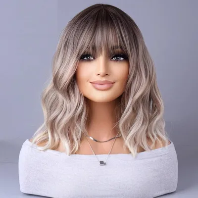 Synthetic Wig Celebrity Style with Fringe Gradually Light Gray Wigs European and American