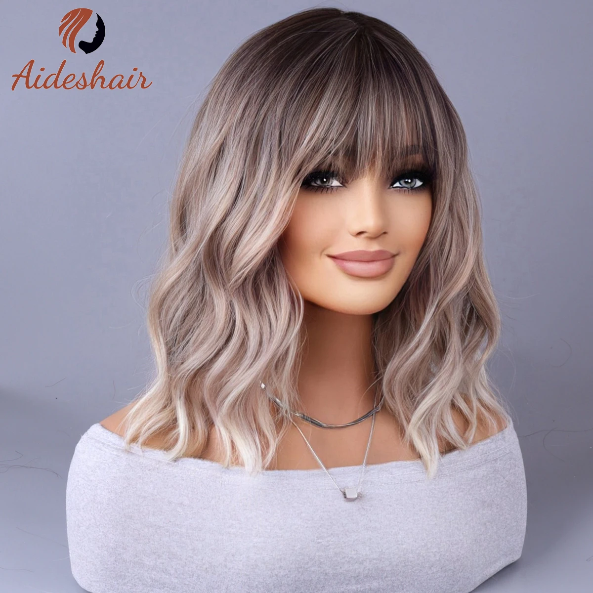 Synthetic Wig Celebrity Style with Fringe Gradually Light Gray Wigs European and American