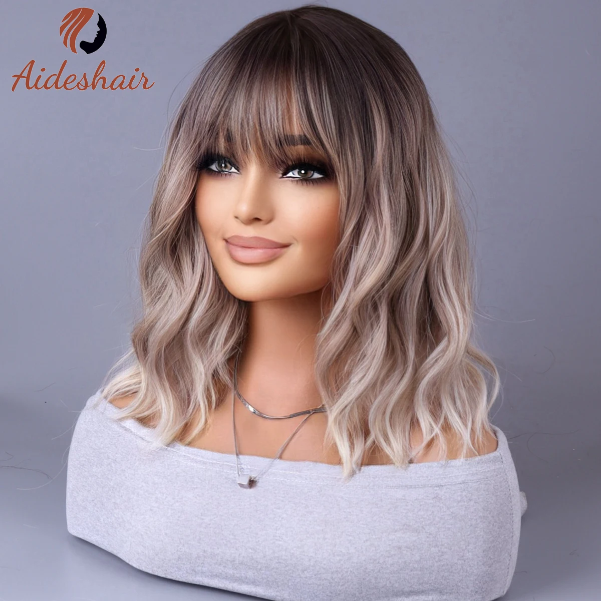 Synthetic Wig Celebrity Style with Fringe Gradually Light Gray Wigs European and American