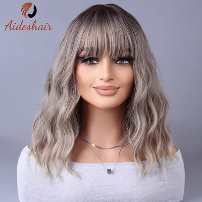 Synthetic Wig Celebrity Style with Fringe Gradually Light Gray Wigs European and American