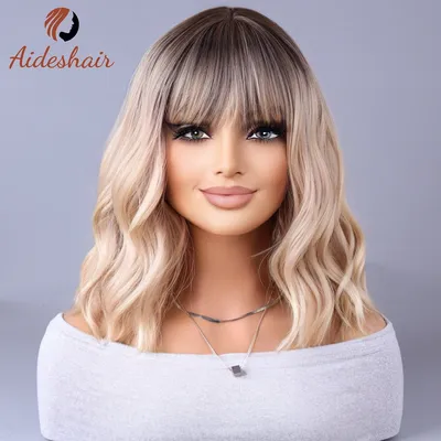 Synthetic Wig Celebrity Style with Fringe Gradually Light Gray Wigs European and American