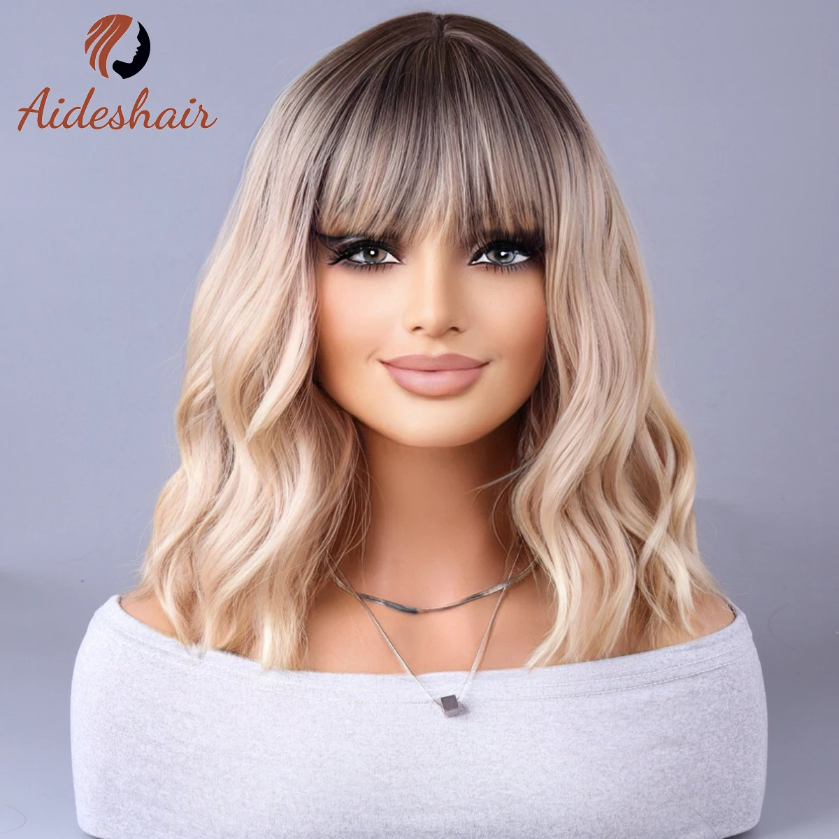 Synthetic Wig Celebrity Style with Fringe Gradually Light Gray Wigs European and American
