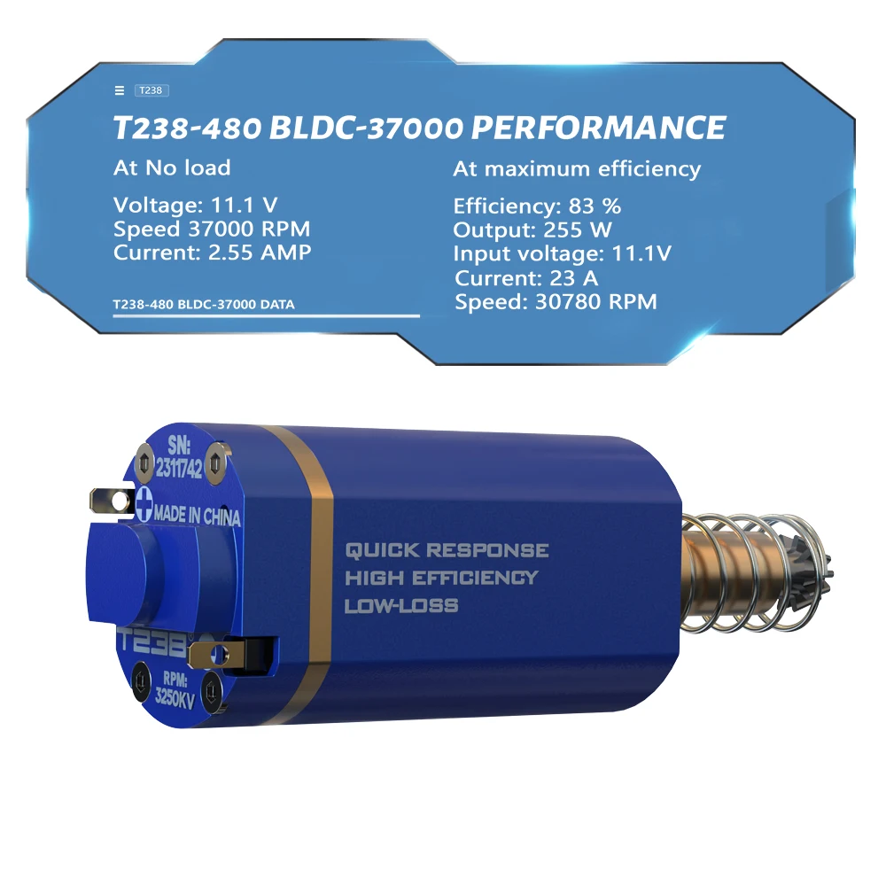 T238 QRBLS Quick Response High Efficiency Low-Loss Brushless Motor High Torque High Speed Airsoft Long Axis AEG Motor